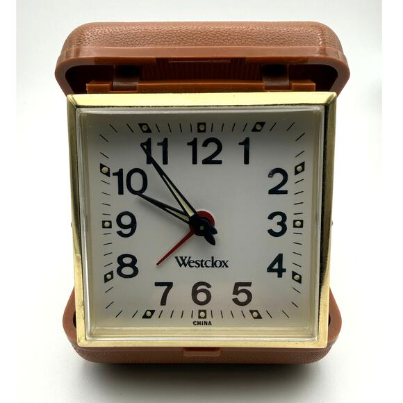 Vintage Westclox Folding Travel Alarm Clock | Brown Case | Wind-Up | Tested - Picture 1 of 5